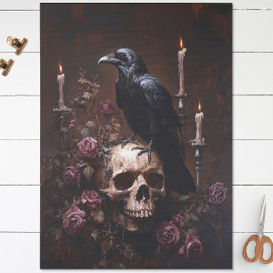 Decoupage Raven on Skull with Candles Tissue Paper