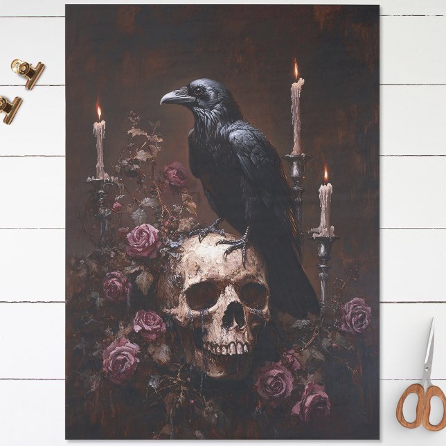 Decoupage Raven on Skull with Candles Tissue Paper (Creator Uploaded)