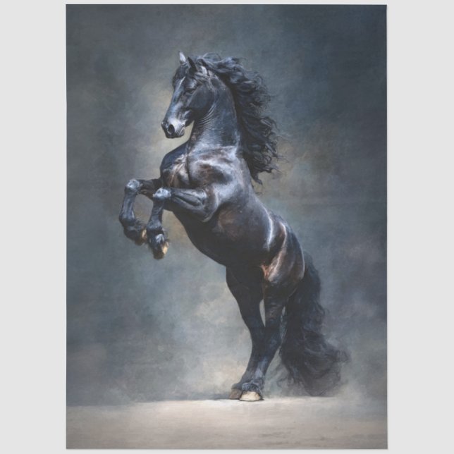Decoupage Rearing Black Horse Tissue Paper (Front)