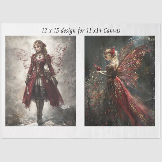 Decoupage Red Faries to fit 11 x 14 Canvas  Tissue Paper (Front)