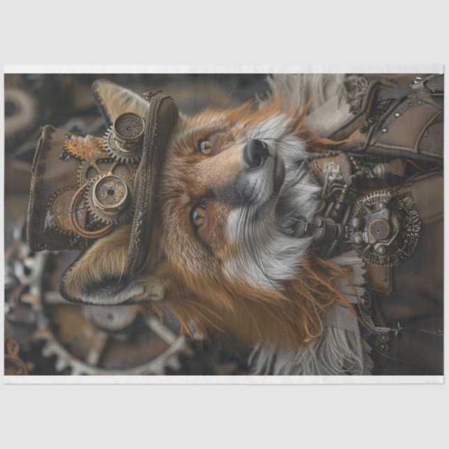 Decoupage Red Fox Steampunk  Tissue Paper (Front)
