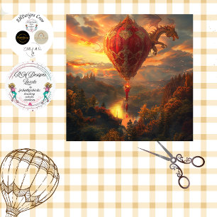 Decoupage Red Hot Air Balloon & Dragon  Tissue Paper