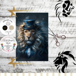 Decoupage Regal Lion Blue Suit Sophisticated  Tissue Paper