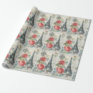Decoupage Retro Vintage Paris Floral Christmas Wrapping Paper