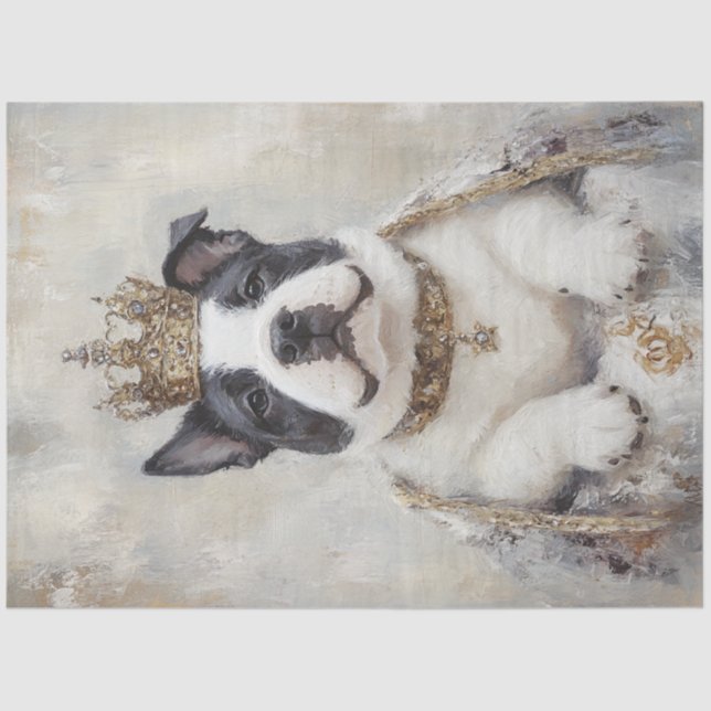 Decoupage Royal French Bulldog Painting with Crown Tissue Paper (Front)