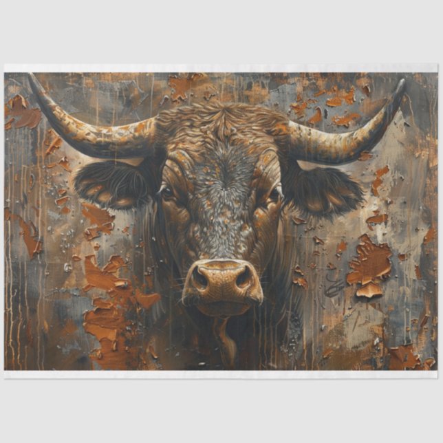 Decoupage Rusted Patina Bull  Tissue Paper (Front)