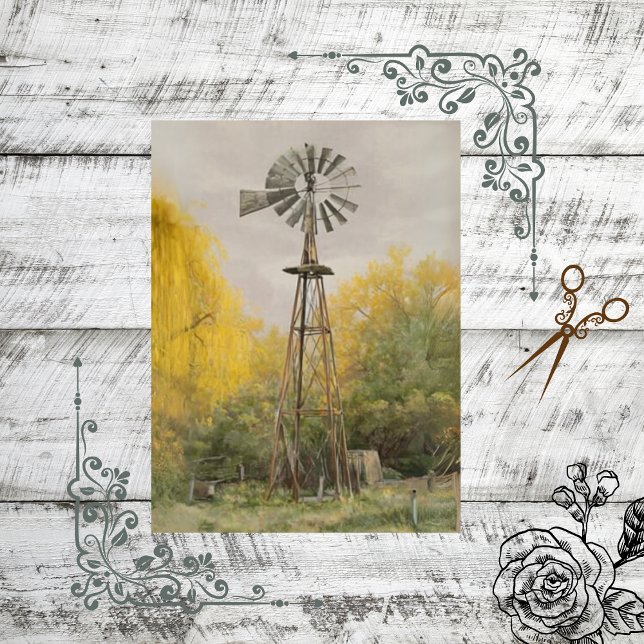 Decoupage Rustic Countryside Windmill Yellow Tissue Paper (Creator Uploaded)