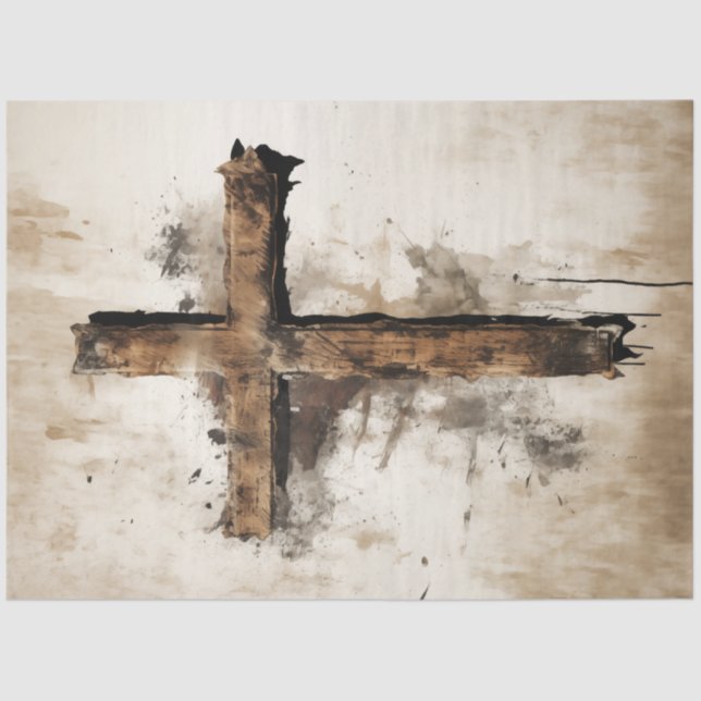 Decoupage Rustic Easter Wooden Cross  Tissue Paper (Front)