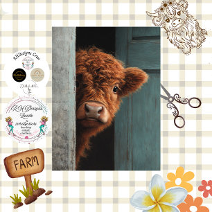 Decoupage Rustic Highland Calf Peek a Boo Art  Tissue Paper