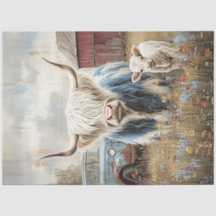 Decoupage Rustic Highland Cow Field Red Barn  Tissue Paper