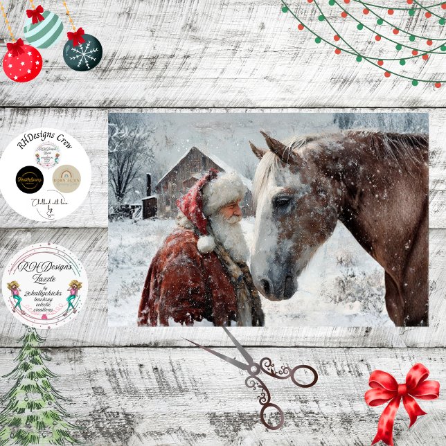 Decoupage Rustic Landscape Santa & His Horse  Tissue Paper (Creator Uploaded)