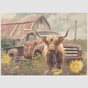 Decoupage Rustic Red Truck, Barn & Highland Cow Tissue Paper