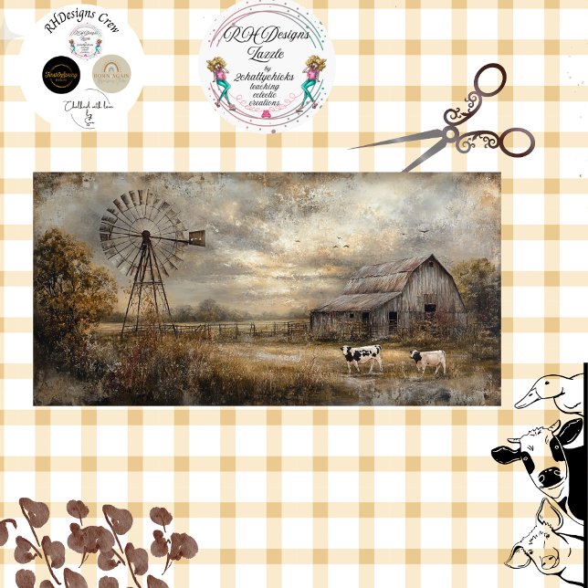 Decoupage Rustic Rural Scene Barn Windmill  Tissue Paper (Creator Uploaded)