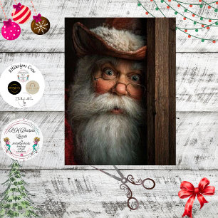 Decoupage Santa Surprise Peeking Around Door Tissue Paper