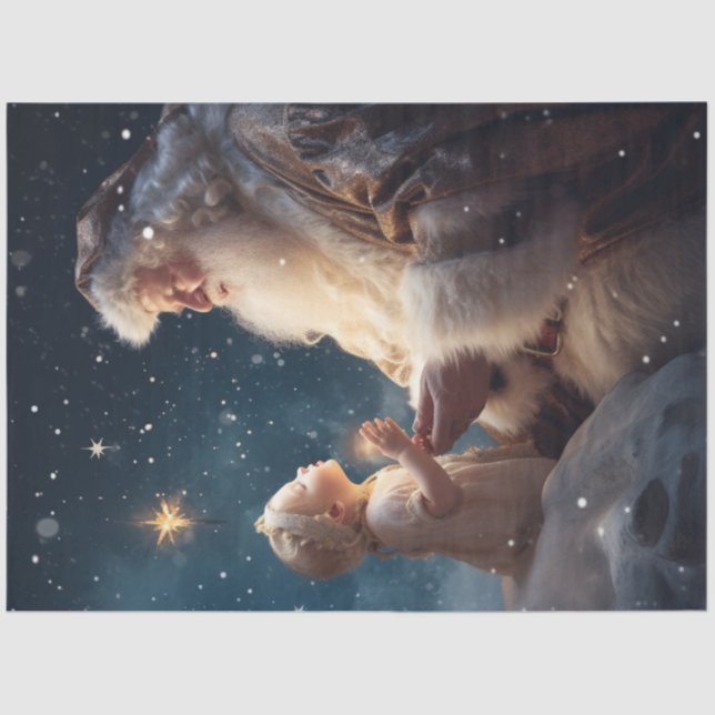 Decoupage Santa Telling Grandchild About Jesus  Tissue Paper (Front)