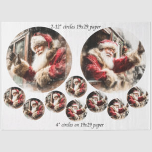 Decoupage Santa Waving From Train 12 & 4" Circles  Tissue Paper