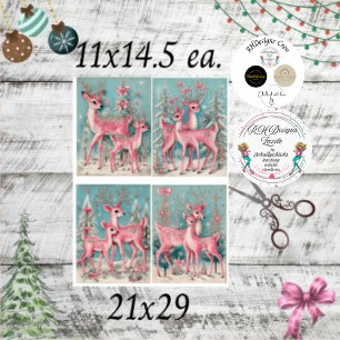 Decoupage Scrapbooking Pink Christmas Deer  Tissue Paper