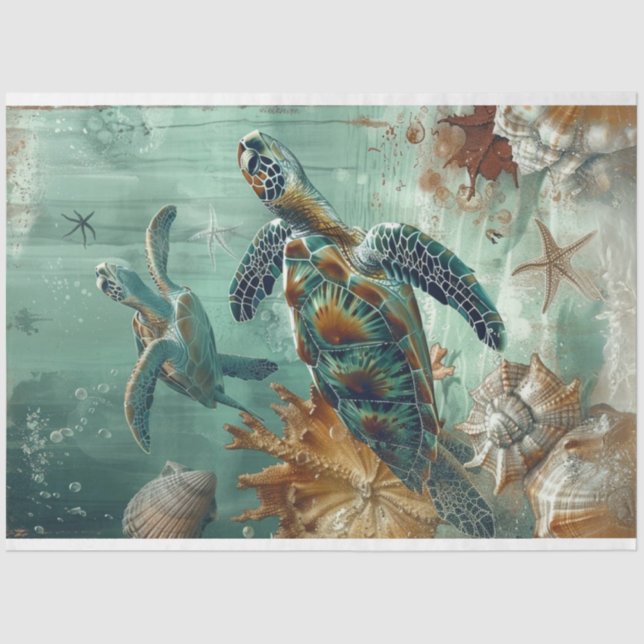 Decoupage Sea Turtle Underwater Life Tissue Paper (Front)