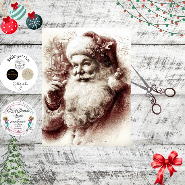 Decoupage Sepia Red Santa Traditional Santa Claus Tissue Paper (Creator Uploaded)