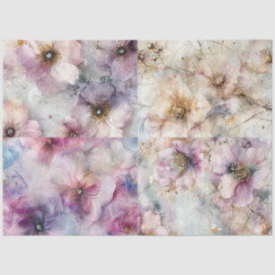 Decoupage Set of 4 Floral Designs Pastel Colours  Tissue Paper
