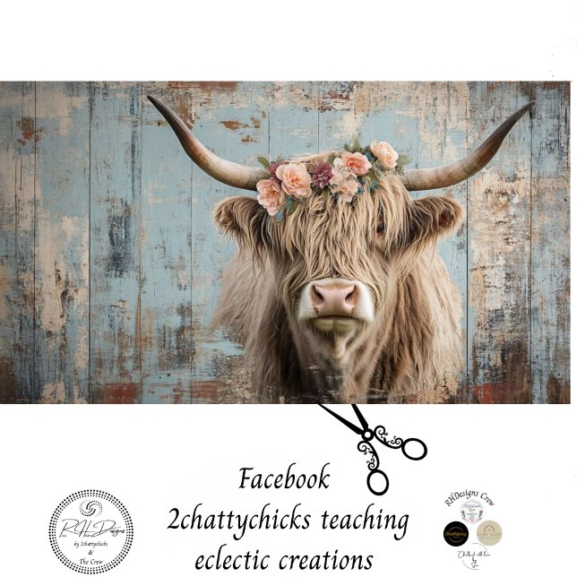 Decoupage Shaggy Highland Cow Peach Flower Tissue Paper (Creator Uploaded)