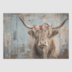 Decoupage Shaggy Highland Cow Peach Flower Tissue Paper