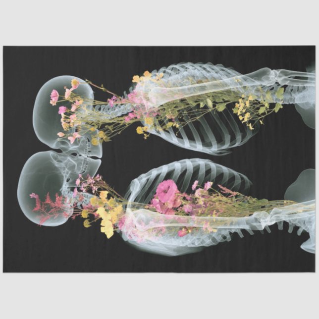 Decoupage Skeleton Couple Intertwined Floral  Tissue Paper (Front)