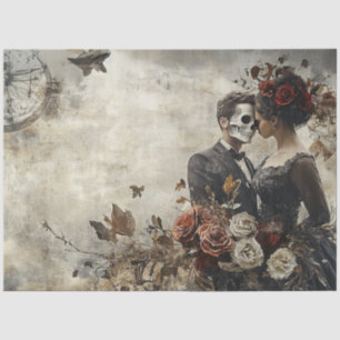 Decoupage Skeleton Couple Wedding Day Background  Tissue Paper