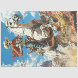 Decoupage Skeleton Cowboy on Horse in Desert Tissue Paper