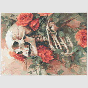 Decoupage Skeleton in Peach Flowers  Tissue Paper