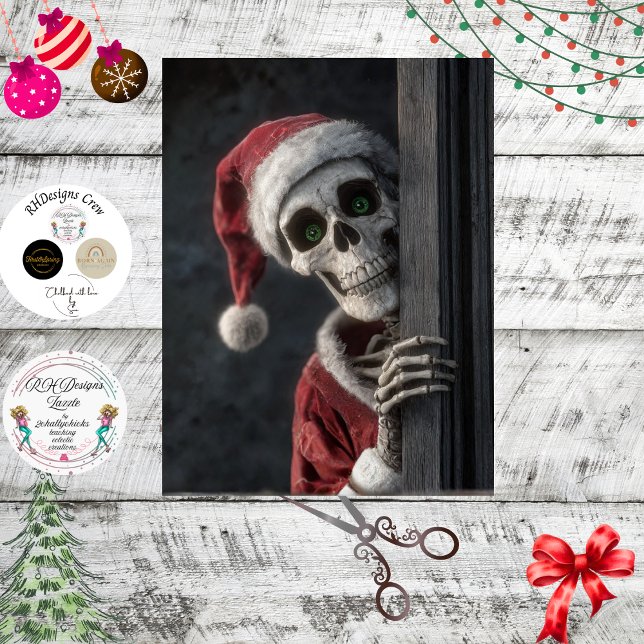 Decoupage Skeleton Santa Claus Lurking Peeking Art Tissue Paper (Creator Uploaded)