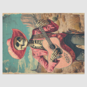 Decoupage Skeleton Sombrero Guitar Player Tissue Paper