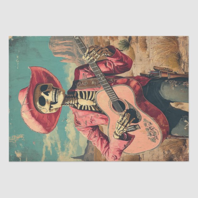 Decoupage Skeleton Sombrero Guitar Player Tissue Paper (Front)