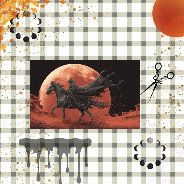 Decoupage Skelton Black Red Moon Rider Halloween Tissue Paper (Creator Uploaded)