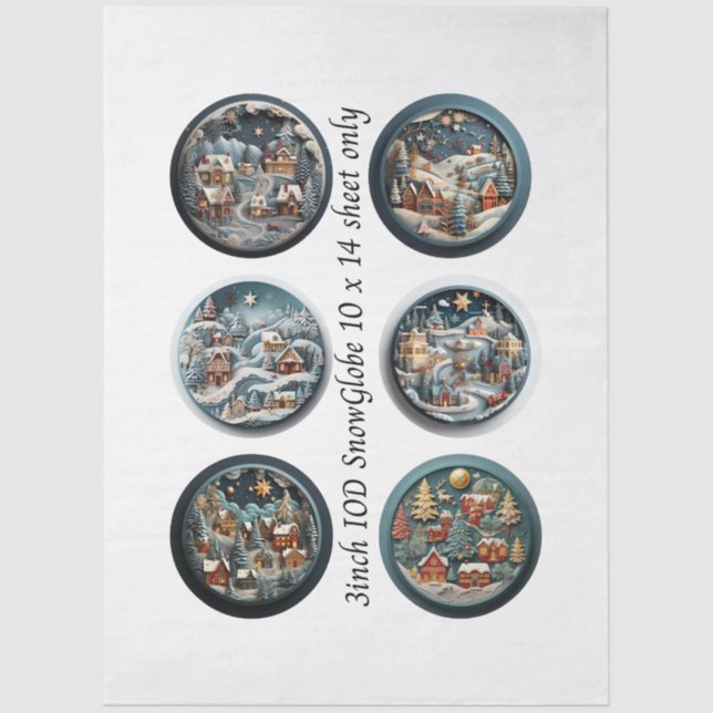Decoupage Snow Globe Moulds Winter Village 3" Tissue Paper (Front)