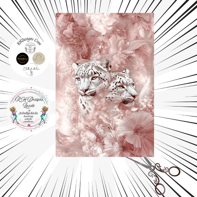 Decoupage Snow Leopard Pink Botanical Garden Tissue Paper (Creator Uploaded)