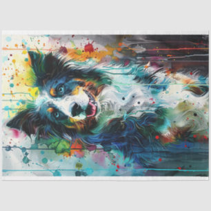Decoupage Splatter Painted Australian Shepherd Tissue Paper