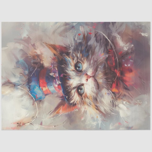 Decoupage Stars & Strips Whiskers Cat USA  Tissue Paper (Front)