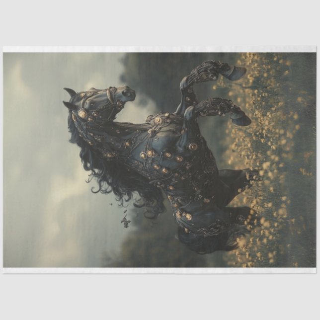 Decoupage Steampunk Black Stallion Horse Tissue Paper (Front)