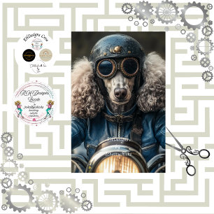 Decoupage Steampunk Blue Standard Poodle Tissue Paper