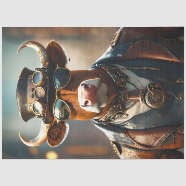 Decoupage Steampunk Bull Mechanical Design Tissue Paper (Front)