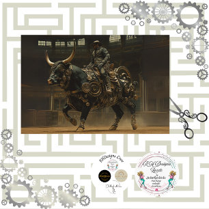 Decoupage Steampunk Bull Rodeo Rider Tissue Paper