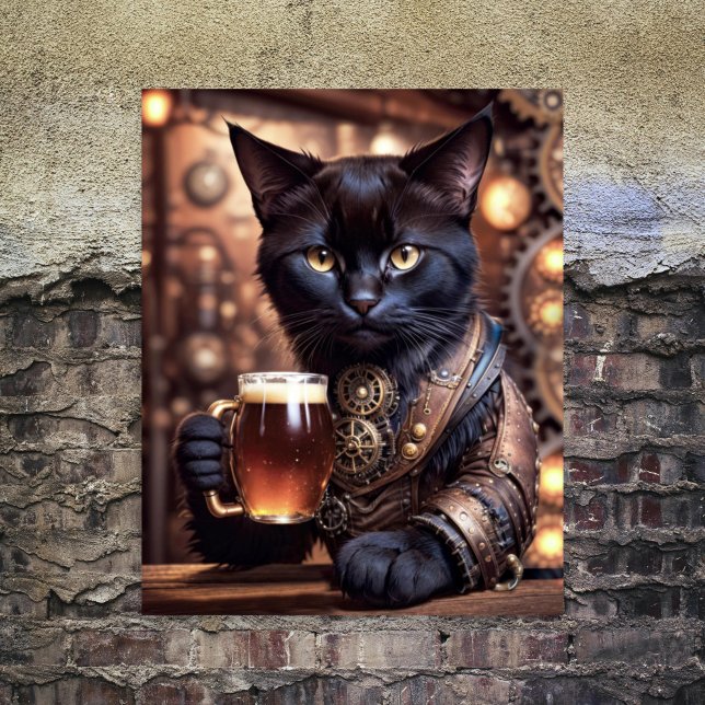 Decoupage - Steampunk cat drinking beer -  Wrapping Paper Sheet (Creator Uploaded)