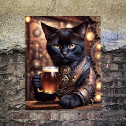 Decoupage - Steampunk cat drinking beer Wrapping Paper Sheet