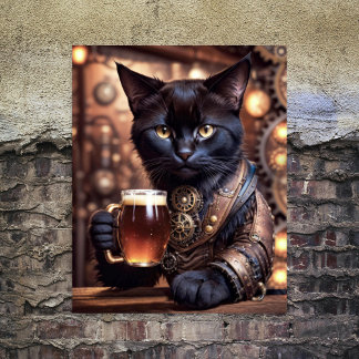 Decoupage - Steampunk cat drinking beer Wrapping Paper Sheet