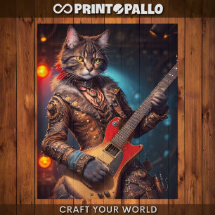 Decoupage - Steampunk cat playing guitar Wrapping Paper Sheet