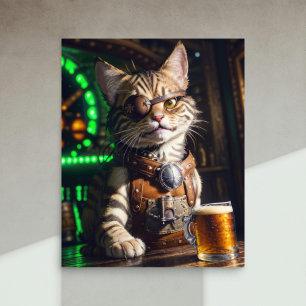 Decoupage - Steampunk cat with beer - Tissue Paper