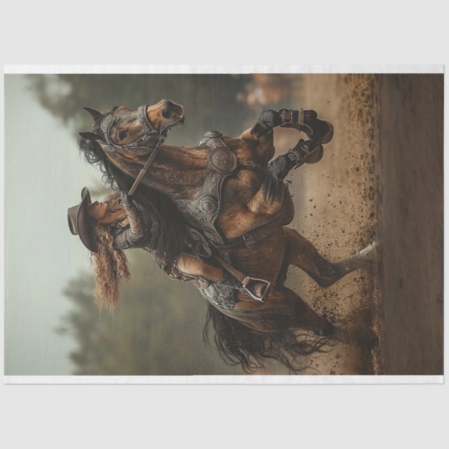 Decoupage Steampunk Cowgirl Horse Rider  Tissue Paper (Front)