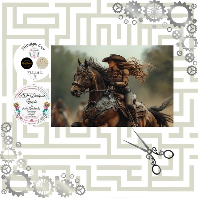 Decoupage Steampunk Cowgirl Rodeo Rider Tissue Paper (Creator Uploaded)