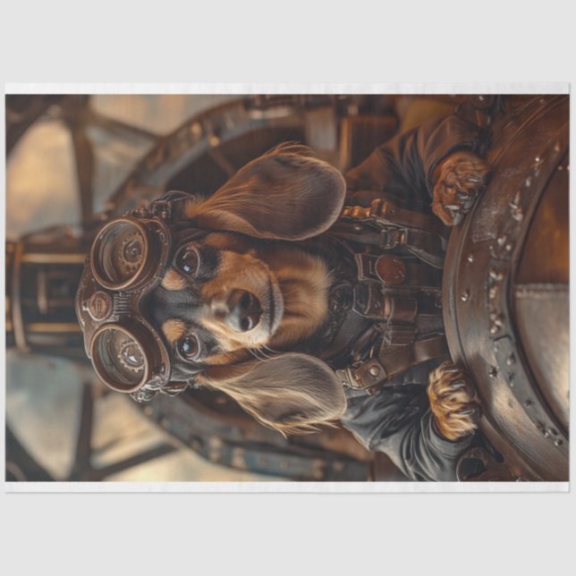 Decoupage Steampunk Flying Dachshund  Tissue Paper (Front)